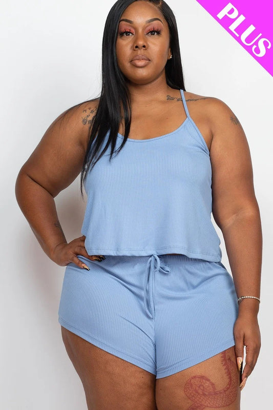 Plus Size Ribbed Top And Short Set