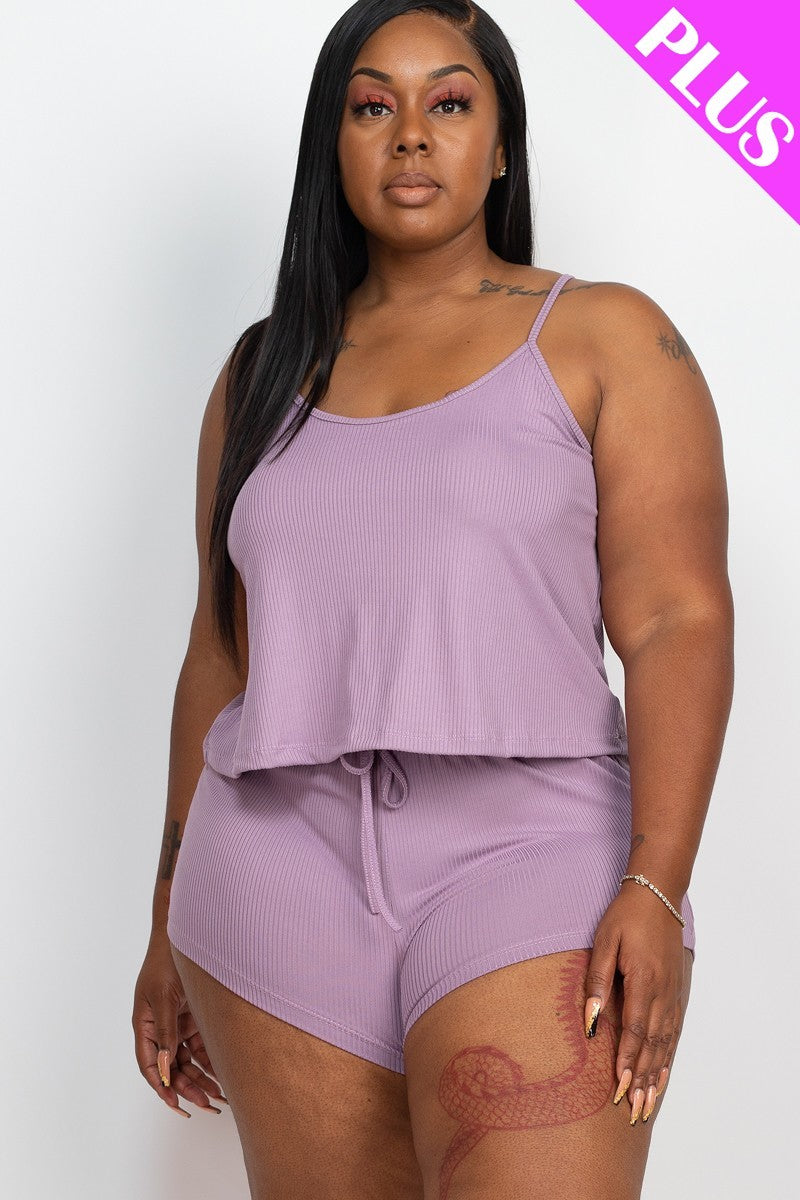 Plus Size Ribbed Top And Short Set