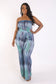 Plus Size Printed Tube Jumpsuit With Belt