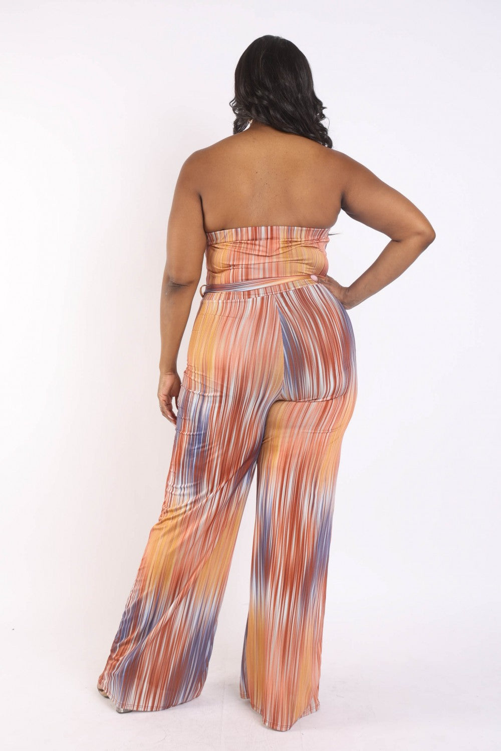 Plus Size Printed Tube Jumpsuit With Belt