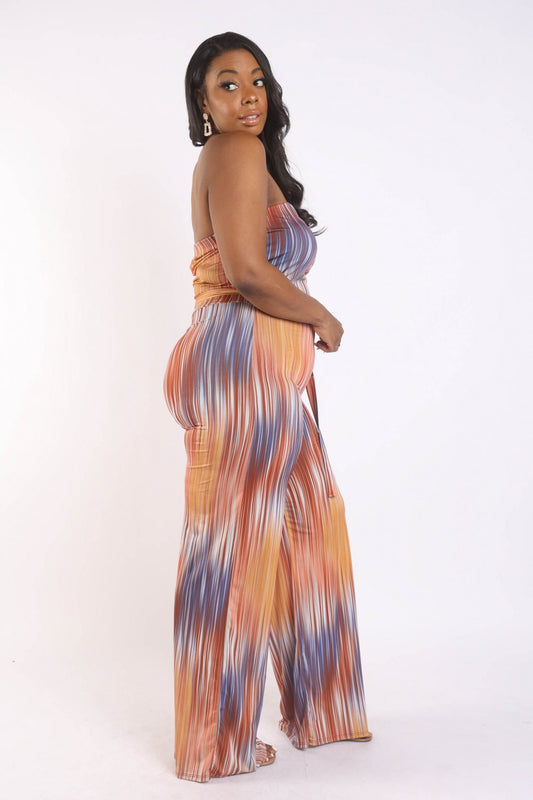 Plus Size Printed Tube Jumpsuit With Belt