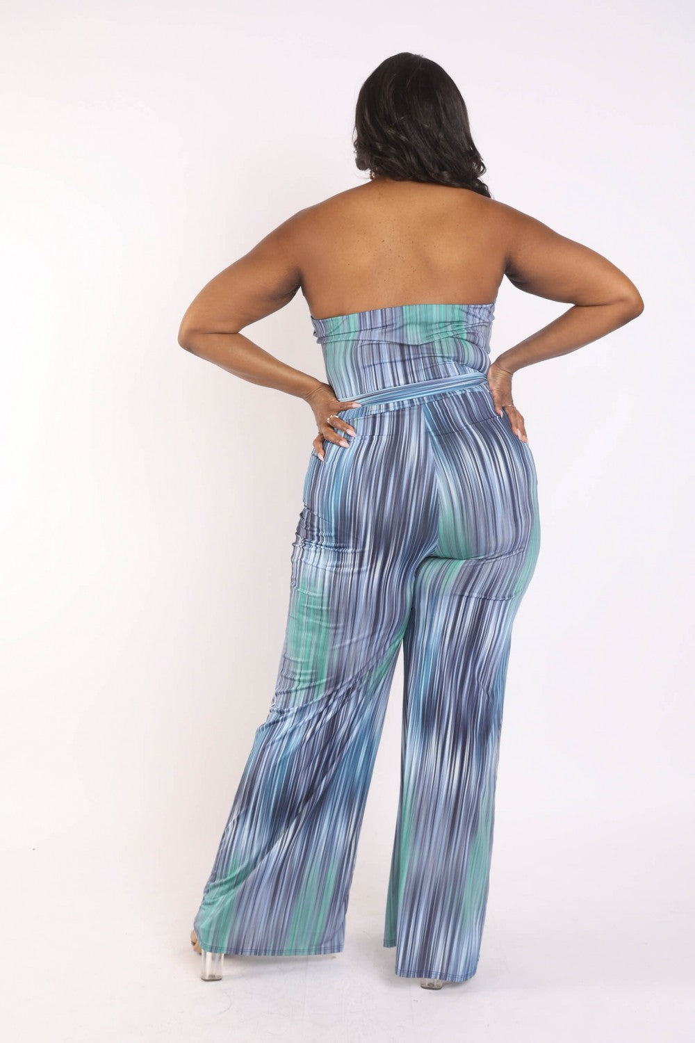 Plus Size Printed Tube Jumpsuit With Belt