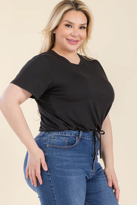 Plus Size Drawstring Short Sleeve Crop Top