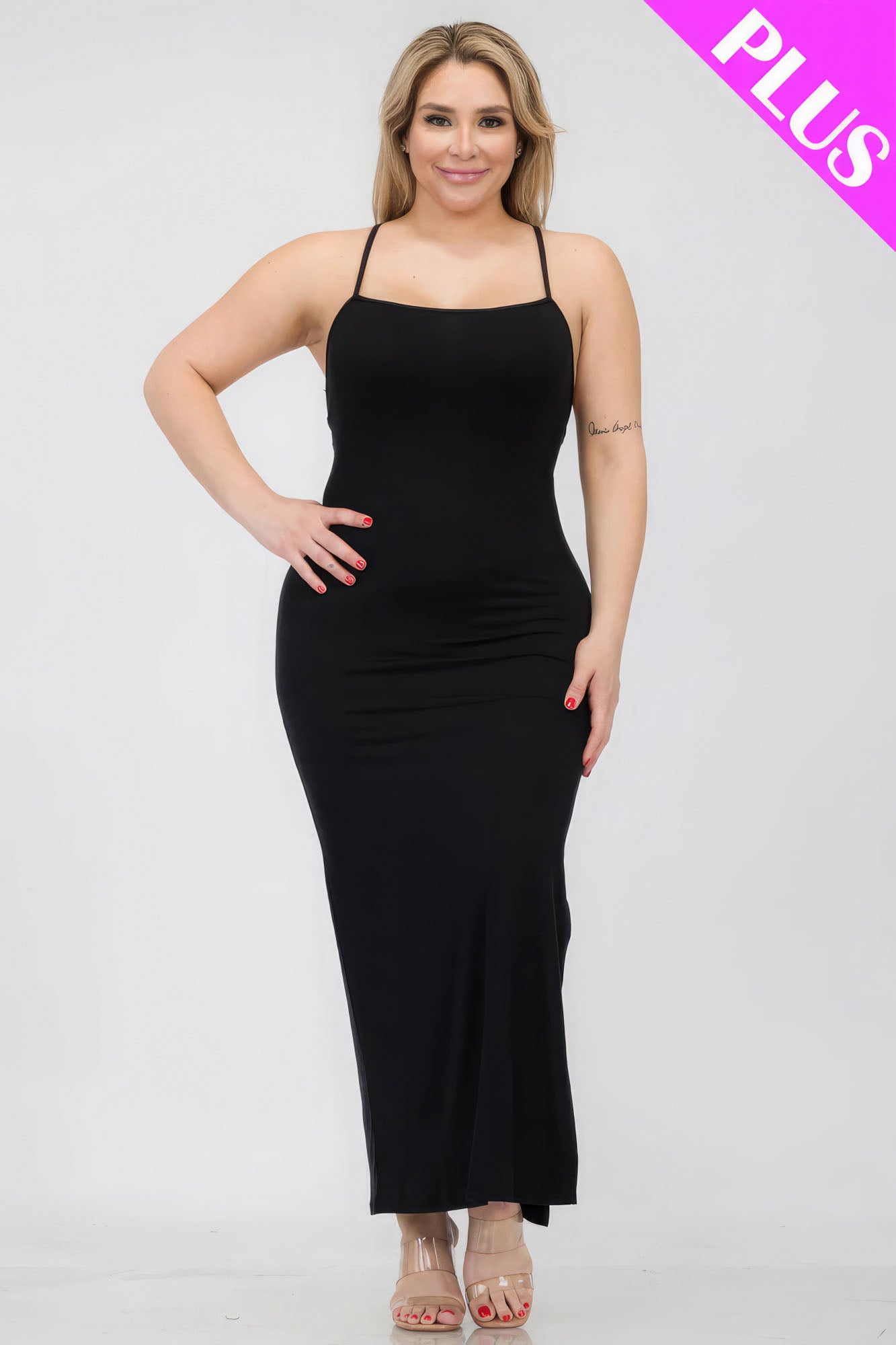 Plus Size Crisscross Back Split Maxi Dress