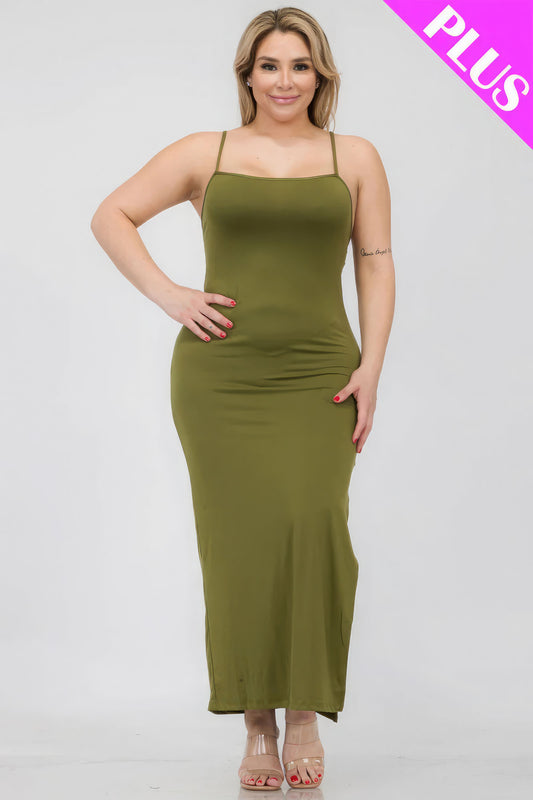 Plus Size Crisscross Back Split Maxi Dress