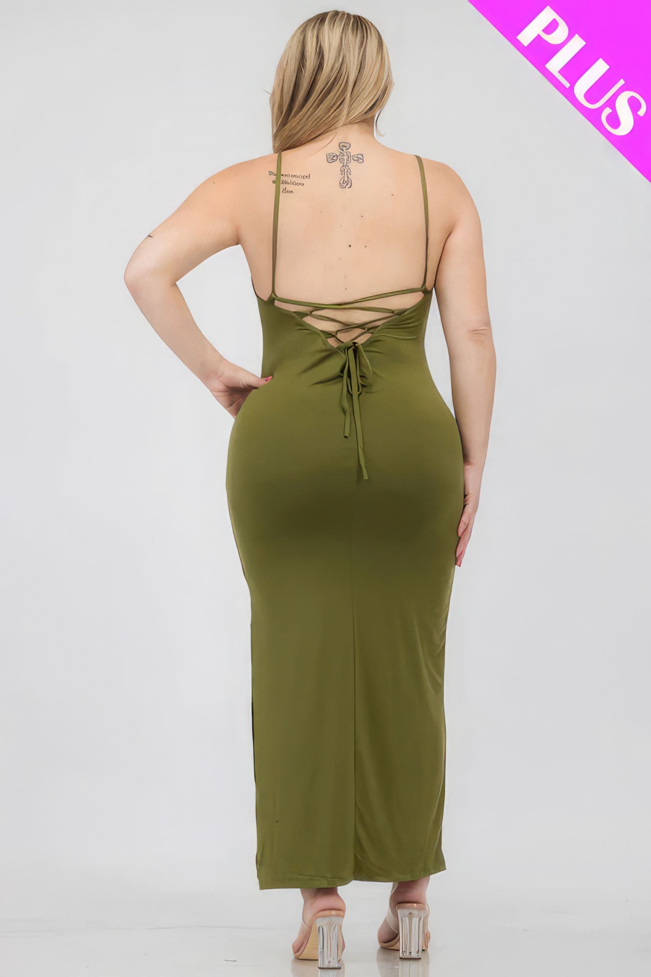 Plus Size Crisscross Back Split Maxi Dress