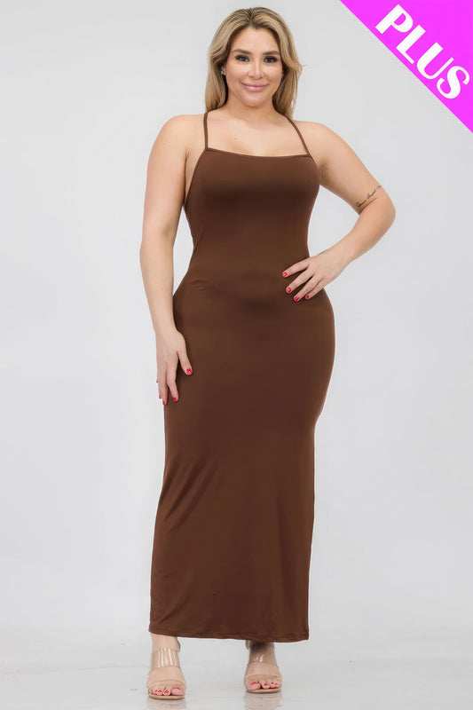 Plus Size Crisscross Back Split Maxi Dress