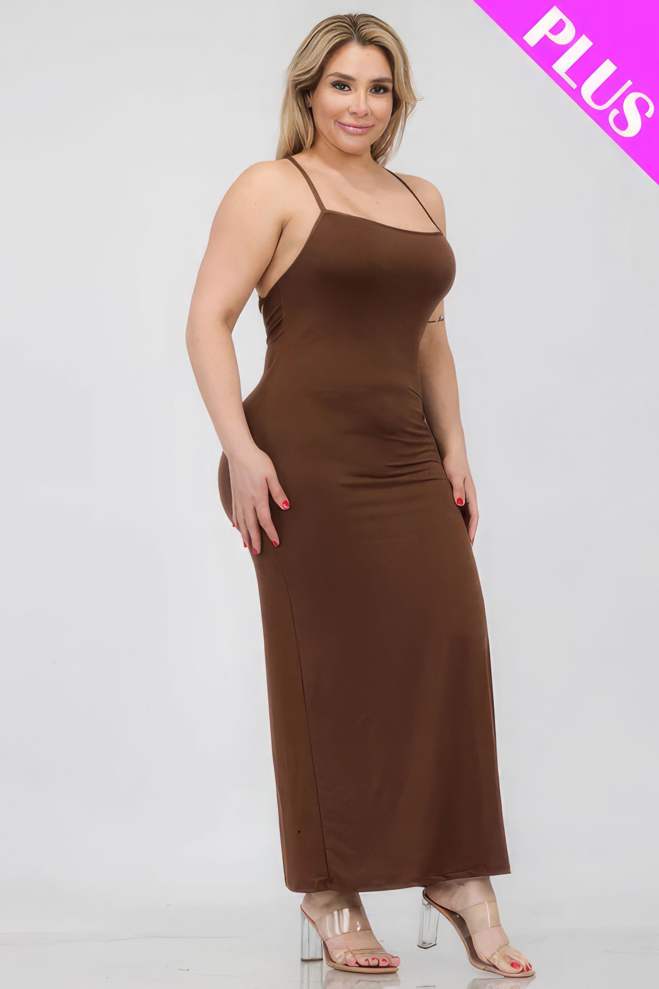 Plus Size Crisscross Back Split Maxi Dress