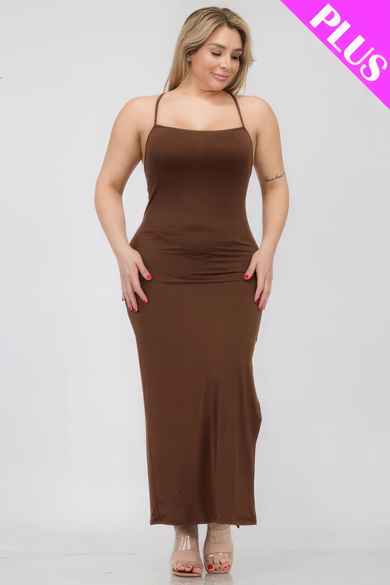 Plus Size Crisscross Back Split Maxi Dress