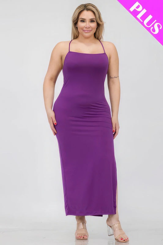 Plus Size Crisscross Back Split Maxi Dress