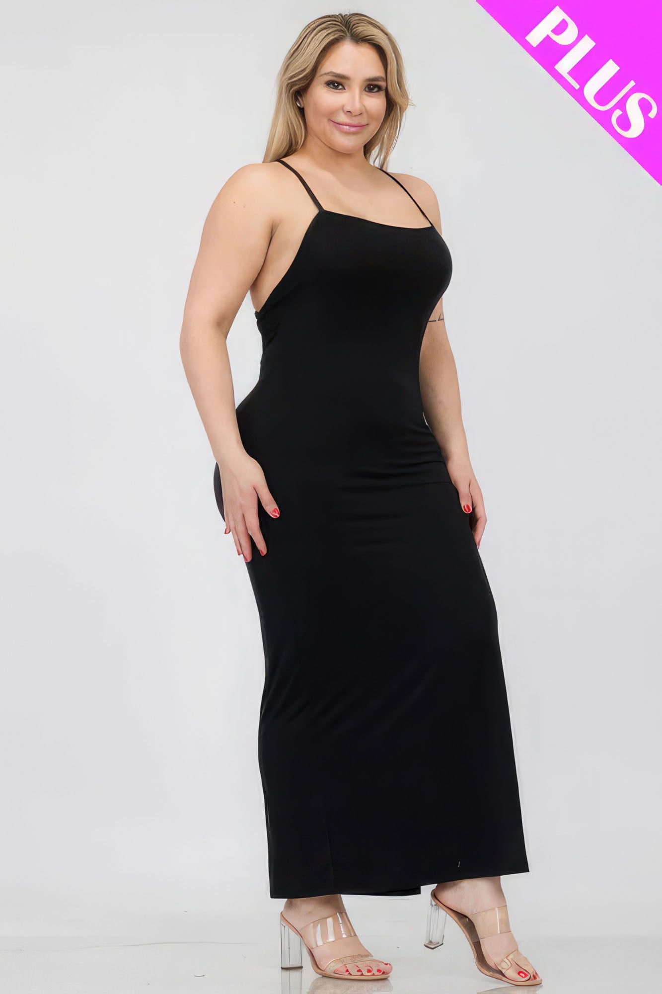 Plus Size Crisscross Back Split Maxi Dress