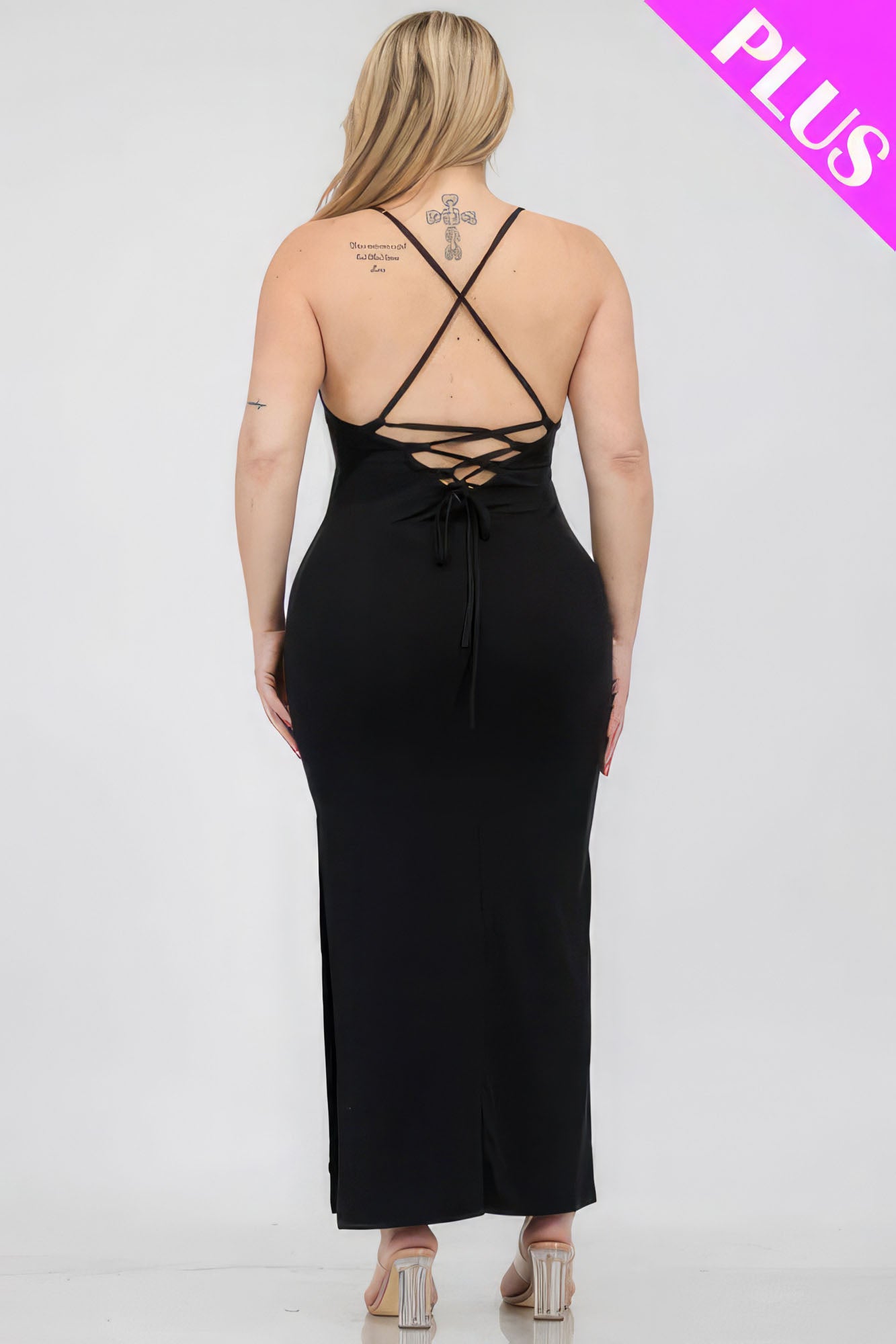 Plus Size Crisscross Back Split Maxi Dress