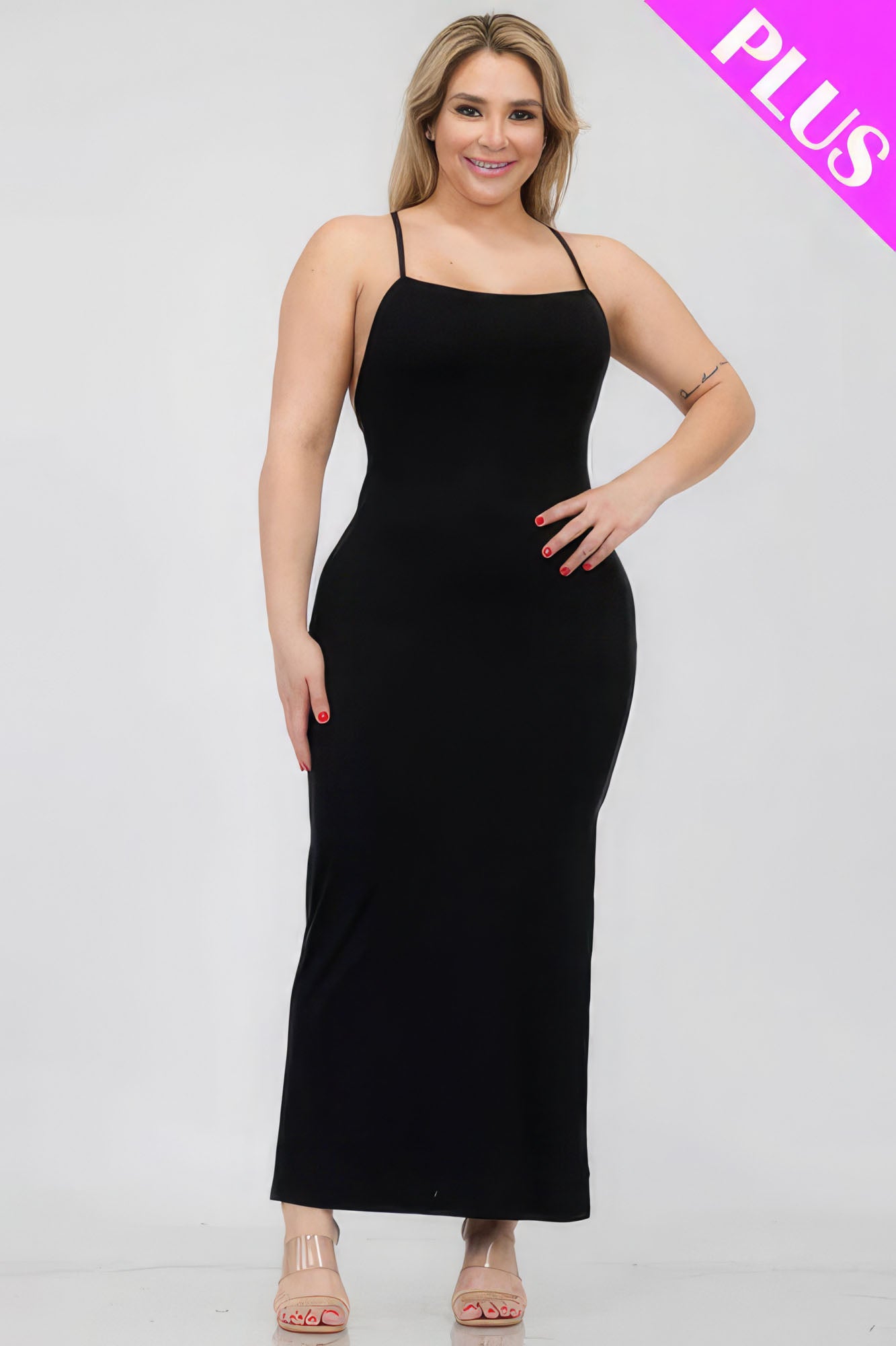 Plus Size Crisscross Back Split Maxi Dress